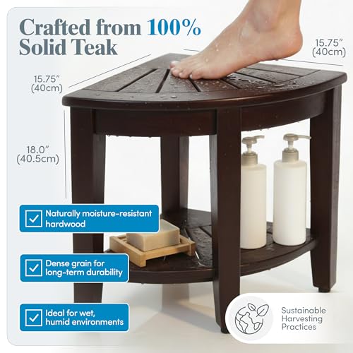 Image of AquaTeak Kai Mocha-Shield Corner 15.5 inch Teak Shower Bench