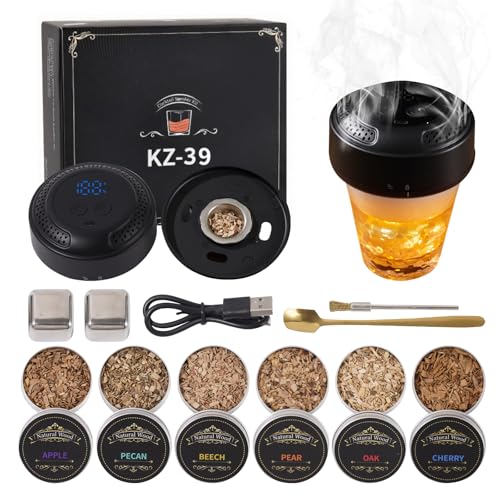 Electric Whiskey Smoker Kit - Cocktail Smoker Kits Rechargeable Smoker Kit with 6 Wood Chips for...
