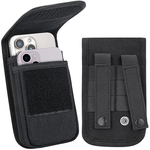 Urvoix Dual Molle Phone Pouch, Belt Phone Holster Cell Phone Case for Two Phones, Multi-Purpose Tactical Military Waist Bag for iPhone 16 Pro Max 15 Pro Max 14 13 12 Pro Max(Black) Cover