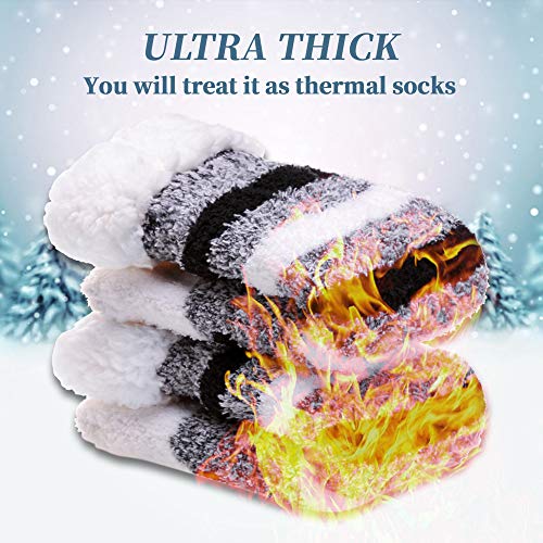 LANLEO Womens Cute Cartoon Animal Fuzzy Slipper Socks Winter Soft Warm Fleece Lining Knit Home Socks With Grippers (Panda) - Thumbnail 2