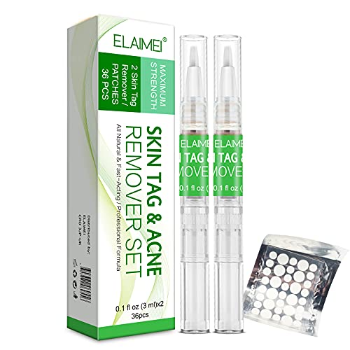 Acrochordons Traitement 2PCS Skin Tag Remover Pen 36PCS Patchs contre Acné, , Enlèvement De Taupe, Décapant De Balise De Peau, Enlever La Verrue Corporelle, Tache De Rousseur, Naevus Cover