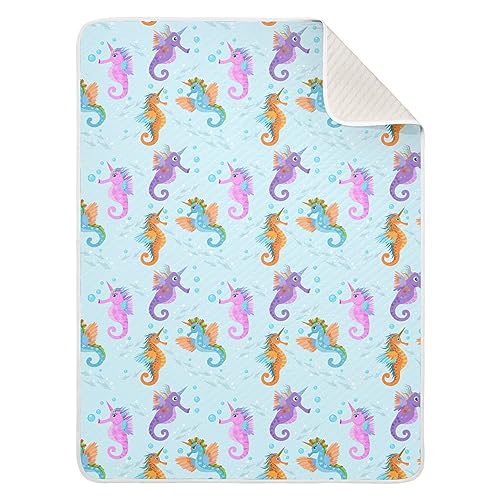 Image of Swaddle Blanket for Cute Seahorse in Water Baby Receiving Blanket Muslin Baby Swaddles Soft Cotton Breathable Nursery Blankets for Unisex Boys and Girls 30x40 Inch