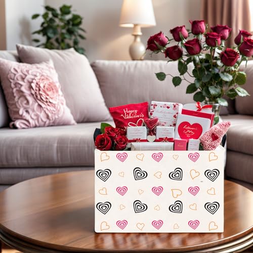 Image of Valentine's Day Basket Gift for Empty Cute Heart Large Storage Bin for Kid and Baby Room Decor (Red and Black)