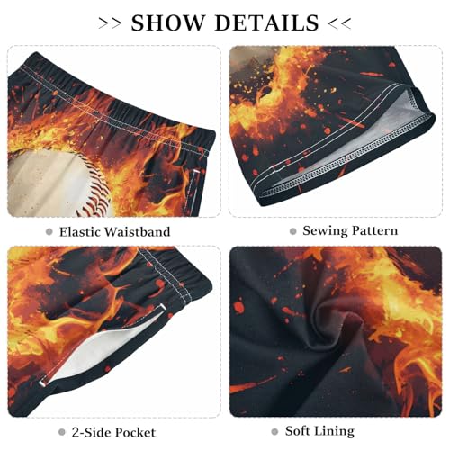 Cartoon Sleep Shorts, Baseball Magma Flame Pajama Shorts, Soft PJ Bottoms3