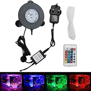 GreenSun LED Lighting Aquarium Air Stone, 3W Submersible Fish Tank Bubble Stone, RGB Color Changing Underwater Air Pump Stones