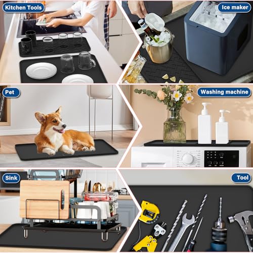 Silicone Coffee Mat with Convex Edge,19\'\'x12\'\'Coffee Bar Mat Easy to Clean, Coffee Bar Accessories Removable Coffee Mat Fits Under Coffee Maker,Espresso Machine, kitchen Countertops or Dish Racks