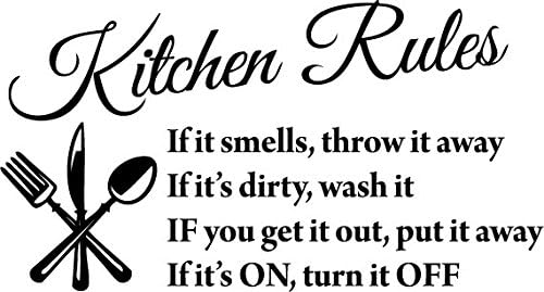 Glossy Black 22" X 13" Kitchen Rules Art Home Mural Décor