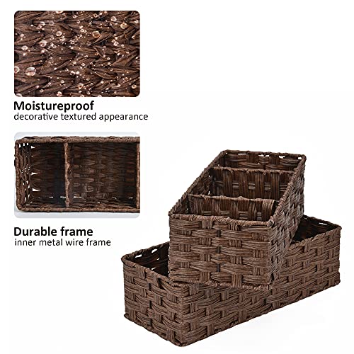 Granny Says Bathroom Baskets For Organizing, Wicker Baskets For Shelves, Toilet Storage Basket With Dividers, Small Baskets For Organizing, Basket For Back Of Toilet, Brown, 2-Pack #TOP6