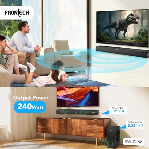 Image of FRONTECH ECHOMAX-268 2.1 Soundbar System | 240W Power | Bluetooth 5.3 | HDMI ARC | Optical Audio | Deep Bass with Wired Subwoofer and Remote (SW-0268)
