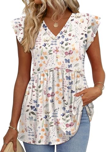 WIHOLL Womens Spring Tops Shirts 2026 Summer Outfits Boho Travel Cruise Essentials Beach Vacation Dressy Casual Blouses V Neck Cute Maternity Clothes Floral L
