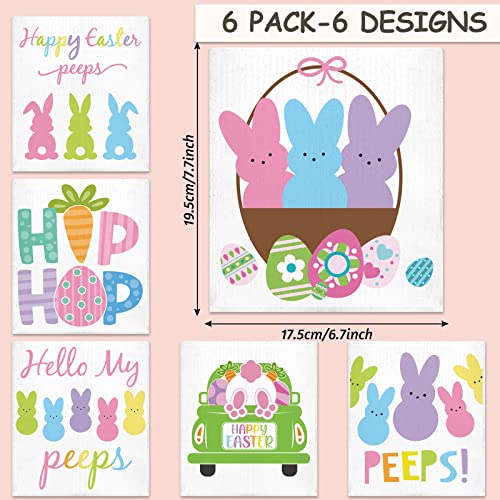 Whaline Easter Swedish Kitchen Dishcloth Set Of 6 Cute Bunny Rabbit Egg Dish Towel Quick Drying Kitchen Cloths Resable Dishcloth Cleaning Cloths Wipes Absorbent Hand Drying Tea Towels, 6.7 X 7.7 Inch #TOP1