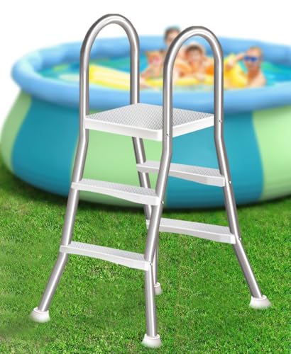 Escalera para piscina elevada de acero inoxidable 4 peldaños miniatura 1