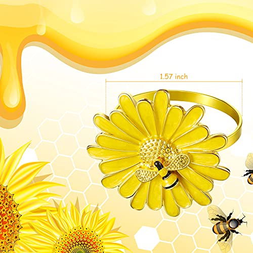 Set Of 6 Daisy Sunflower Napkin Rings Gold Bee Napkin Ring Holders Metal Flower Napkin Rings Fall Bee Napkin Buckles Holder For Wedding, Parties, Dinners,Thanksgiving, Christmas, Holidays Decor #TOP4
