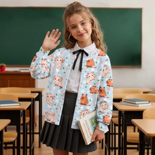 Image of Girls Cardigans Sweater Long Sleeve Crew Neck Button Down Sweaters School Outerwear for Kids Fall Winter Tops