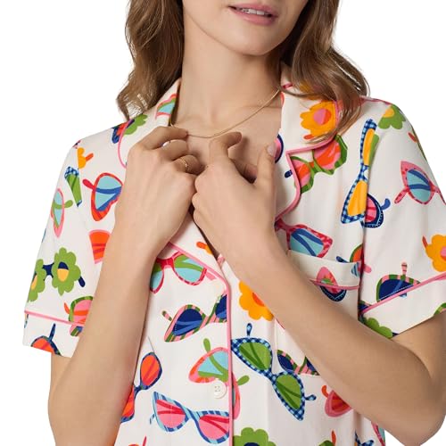 Image of Bed Head PJs Womens Matching Pajamas - Soft Organic Cotton Button Down PJ Shirt & Cropped Pants Set - Loungewear & Sleepwear