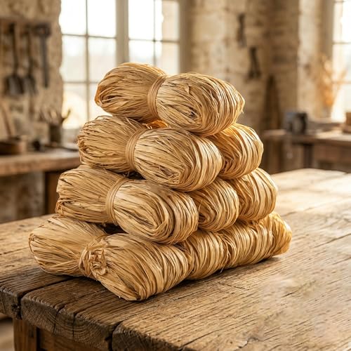 8 Stück Bast Raffia Naturbast 400 g Natur Bindebast Raffia Bastband Raffia Garn Natur Papierschnur für Ostergras Floristik DIY Basteln Geschenkverpackung Blumensträuße