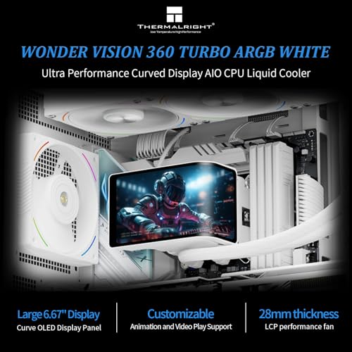 Image of Thermalright Wonder Vision 360 Turbo ARGB White CPU Water Cooler, 60HZ Curved Screen with 2400x1080 Resolution,for AM4 /AM5,Intel LGA1851 /1700,6.67in 3D Screen High Performance Pump,3000RPM Fan Speed