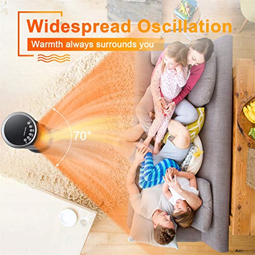 Space Heater for Indoor - 1500W Electric Ceramic Tower Heater w/. Remote Control, 8H Timer, Adjustable Thermostat, Tip-Over & Overheat Protection, Oscillating Quiet Heater for Office Home Indoor