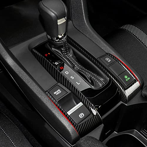 Image of Gear Shift Panel Decor Cover Decals for 2016 2017 2018 2019 2020 2021 Honda Civic 10th Gen Accessories ABS Carbon Fiber Interior Stickers