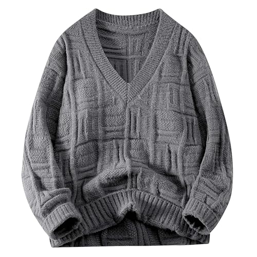Mens V Neck Sweaters Long Sleeve High Stretchy Ribbed Knit Fashion Pullover Sweaters Trend Cozy Solid Color Sweater