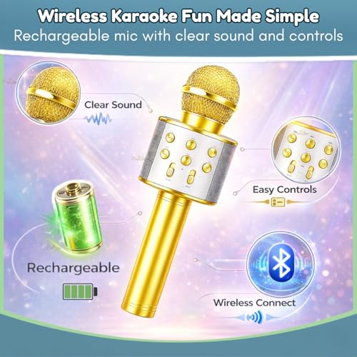 Image of Toy Imagine Rechargeable Karaoke Mic for Kids Wireless Bluetooth Mike for Singing, Practice Microphone for Kids, Music Singing Toy Birthday Gift for Boys & Girls 3+ (Assorted)