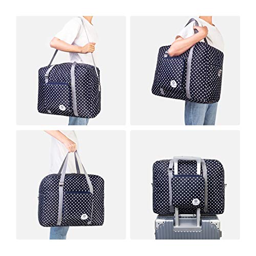 For Airlines Foldable Travel Duffel Bag Tote Carry on Luggage Sport Duffle Weekender Overnight for Women and Girls (Polka Dot-1109)
