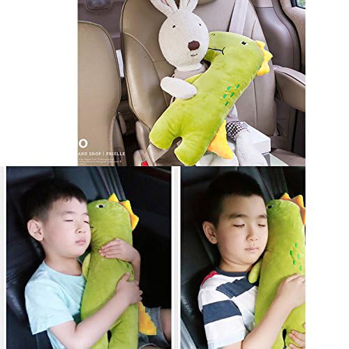 Synlark® Seatbelt Pillow for Kids, Car Pillow Seat Belt Cushion, Covers Child Seat Head Rest Support Shoulder Pad, Seat Strap Pillows Adjuster for Children and Baby (Green Dinosaur) 1