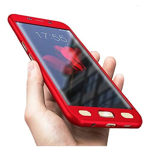Compatible for Galaxy S7 Edge Case, 360 Full Body Hard PC Case with[Tempered Glass Screen Protector] 3 in 1 Ultra-Thin Case (5.5inch) (Red)