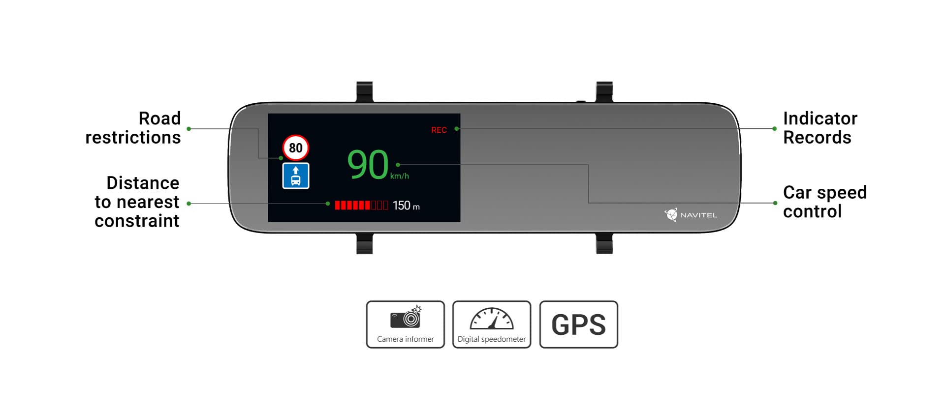 Navitel MR450 GPS Smart Mirror kamera samochodowa - przednie i tylne kamery wideo, ekran dotykowy 14 cm, czujnik noktowizyjny, automatyczne uruchamianie, czujnik uderzenia, prędkościomierz, czujnik parkowania i Wi-Fi, szara
