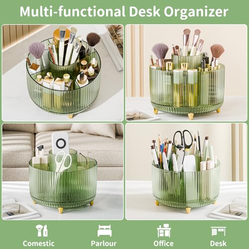 Image of Clear Rotating Makeup Organizer Countertop for Vanity, 360 Makeup Brush Holder Organizer with 5 Compartments, Transparent Cosmetic Storage for Lipstick, Skincare, Bathroom Counter(Transparent Green)