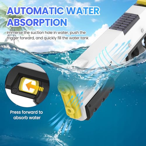 Miniatura 4 de Pistola De Agua Eléctrica Para Niños Y Adultos, Lanzador De Agua Con Automático Absorción, 450ml Pistola De Agua Potente 8m, 2 Disparo Modos, Juguetes De Exterior Verano Jardín Piscina Playa Negro