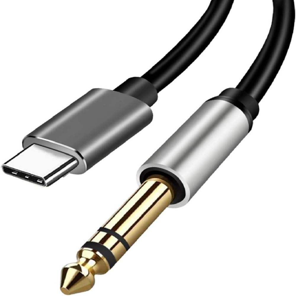 Abhsant USB C to 6.35mm 1/4 TRS Audio Stereo Cable 6.6FT/2Meter,Type C to 6.35mm TRS Aux Jack Stereo Cable for Amplifiers,Theater,Mixing Console,Electric Bass Guitar Amp,Monitor Headphones (SINGAL)