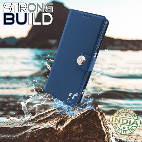 Image of Pikkme Flip Cover Leather Finish | Inside TPU with Card Pockets | Wallet Stand and Shock Proof | Complete Protection Button Flip Case for Oppo A3x 5G / A3x 4G / A3 5G (Blue)