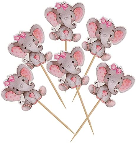 36 Pieces Pink Elephant Cupcake Toppers for Girl Baby Shower Decorations Supplies, Baby Girl Birthday Party Supplies, It's a Girl Cake Toppers for Baby Shower Decoration