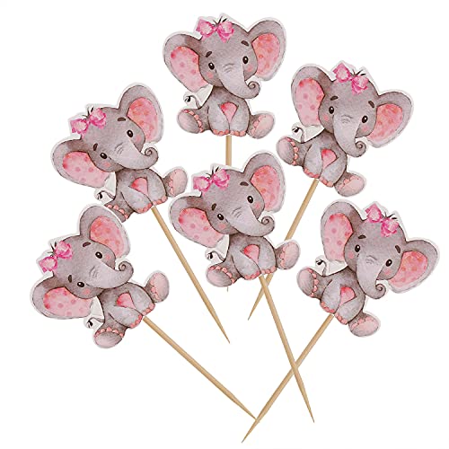 36 Pieces Pink Elephant Cupcake Toppers For Girl Baby Shower Decorations Supplies, Baby Girl Birthday Party Supplies, It's A Girl Cake Toppers For Baby Shower Decoration #TOP1