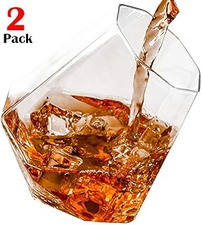 Diamond Whiskey Glasses, Set of 2 Rock Glasses Lowball Glass Old Fashioned Glass