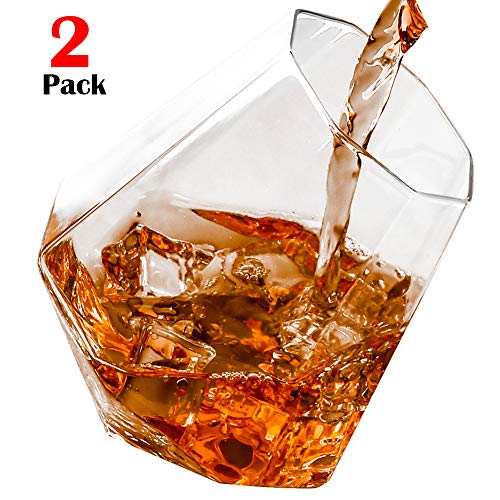 Diamond Whiskey Glasses, Set of 2 Rock Glasses Lowball Glass Old Fashioned Glass