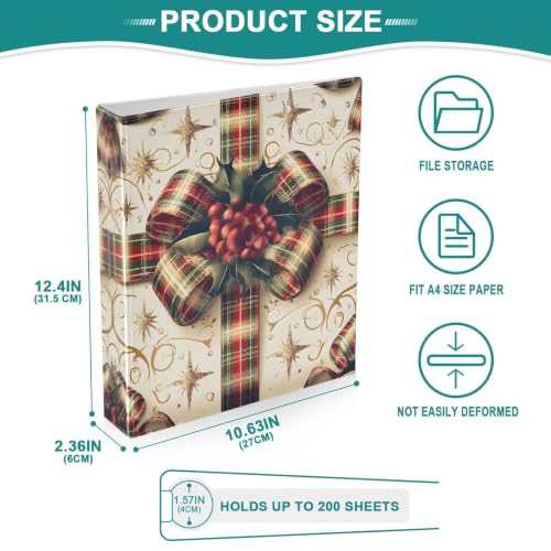 Image of Christmas Bow Holly Berries 3 Ring Binder with 2 Interior Pockets 1.5 inch Binders 3 Ring Heavy Duty Fit 8.5 inch x 11 inch Letter Size for Office School, 2 Pack