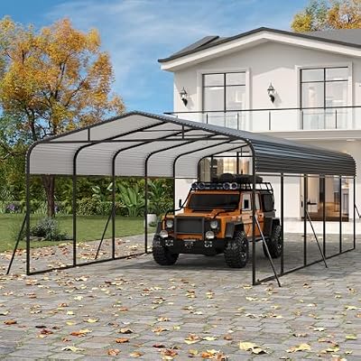 PeakPursuit Metal Carport, 13x26 FT Outdoor Car Port Canopy with Galvanized Steel Roof and Reinforced Base, Heavy Duty Garage Car Shelter Shade for SUV, Truck, Boats