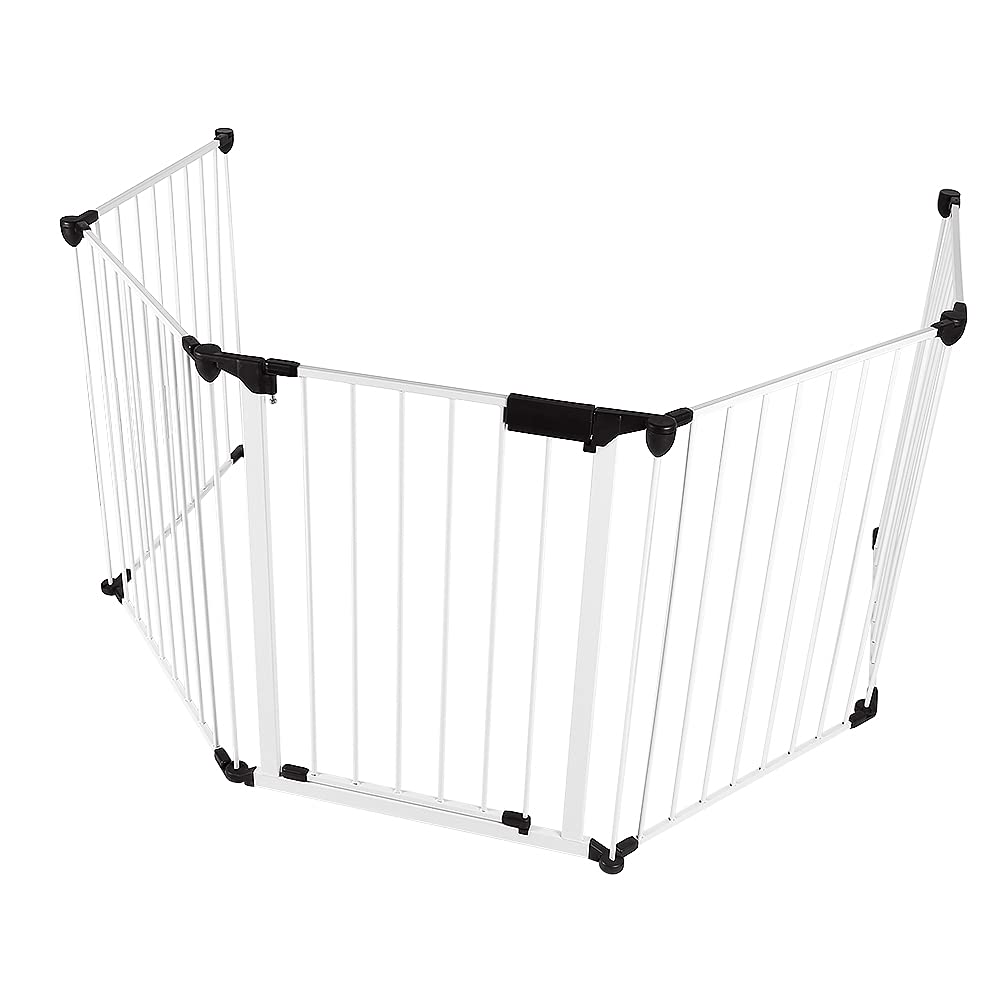 Barrera de seguridad infantil – Barrera de seguridad Chimenea Rejilla protectora con puerta y 5 paneles Longitud total 310 cm– 5 elementos – Premontado (310cm-Blanco)