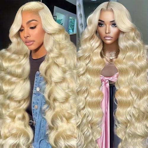 JINNOO 38 Inch 613 13x6 Lace Front Wig Human Hair 200 Density Blonde Wig Human Hair 12A 613 Body Wave Lace Front Wigs Human Hair Pre Plucked Blonde HD Lace Frontal Wig Glueless Wigs