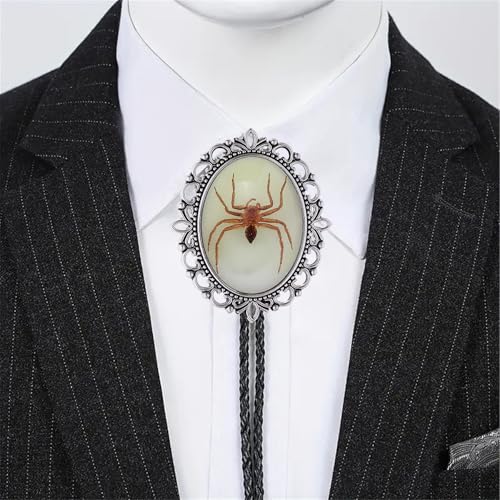Image of Jeilwiy Bolo Tie for Men Real Stone Westwern Cowboy Ties Silver Bolos Women Leather Necktie Gift for Birthday Christmas