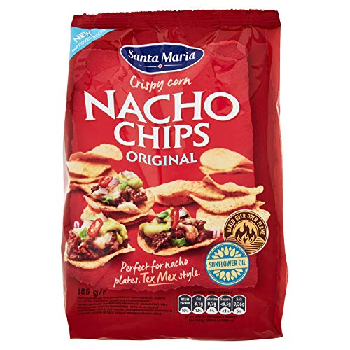 Santa Maria, Nacho Chips, Sfoglie a Base di Farina di Mais Cotte sul Fuoco, Ottime come Snack, Antipasto o Aperitivo, Ideali da Accompagnare con le Salse Messicane o con del Formaggio Filante, 185 g