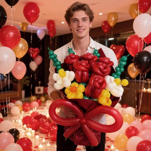 Image of 260 Garnet Red Long Balloons for Balloon Garland Thickening Skinny Latex Twisting Animals Modeling Christmas Birthday Wedding Party Festival Decorations 100pcs