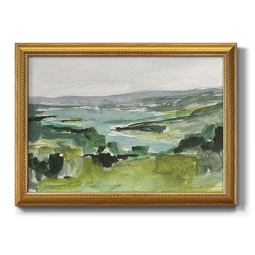 Renditions Gallery Minimalist Landscape Wall Art Blue Lake and Green Forest Abstract Painting Modern Home Décor Artwork Gold Framed Canvas Prints Wall Decorations for Bathroom and Kitchen 28x40 Inch