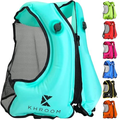 Khroom aufblasbare Schwimmweste Erwachsene nach neuester EU-Norm | 150-210 cm Körpergröße, bis 100 kg | Auftriebsweste Schnorchelweste ab Jugendliche | Schnorcheln, Kajakfahren und SUP (V2 Türkis)