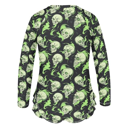 Skull Fire Girls Long Sleeve Rashguard Swimsuit UV Protection One-Piece Swimwear Bathing Suit B04044313