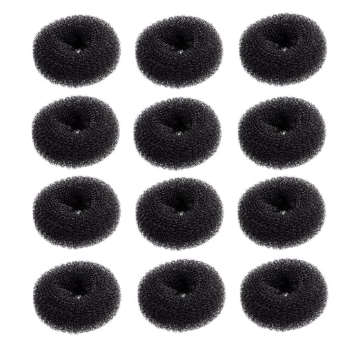 SQULIGT 12 Pcs Small Hair Bun Maker, Small Hair Donut Set for Kids Girls Women, Hair Donut Bun Maker Tool for Short and Thin Hair Crown Shapers Accessories (Size S/ 2.3 Inch, Black)