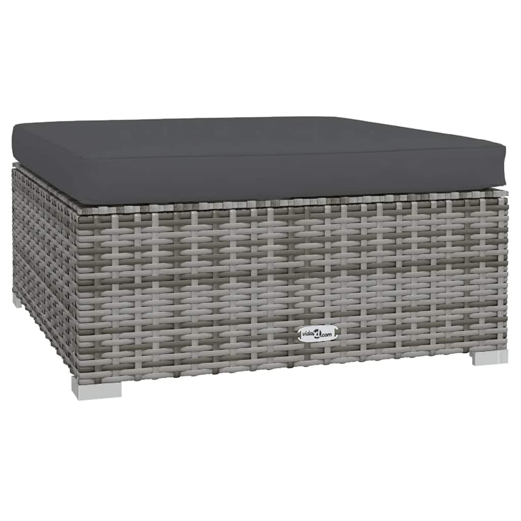 vidaXL Repose-Pied de Jardin et Coussin Tabouret de Terrasse Pouf de Patio Coussin Rembourré Meuble d'Arrière-Cour Gris 70x70x30cm Résine Tressée