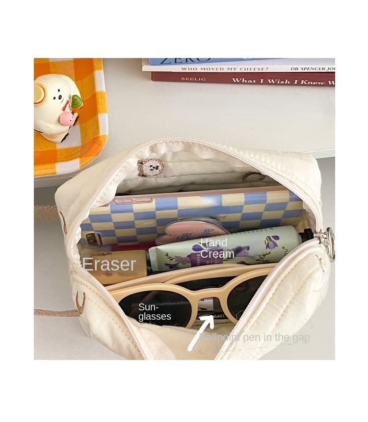 Miniatura 6 de Bolsa de maquillaje Kawaii linda bolsa de cosméticos de felpa japonesa estética peluda bolsa de aseo con bordado de oso de hadas con asa (beige)